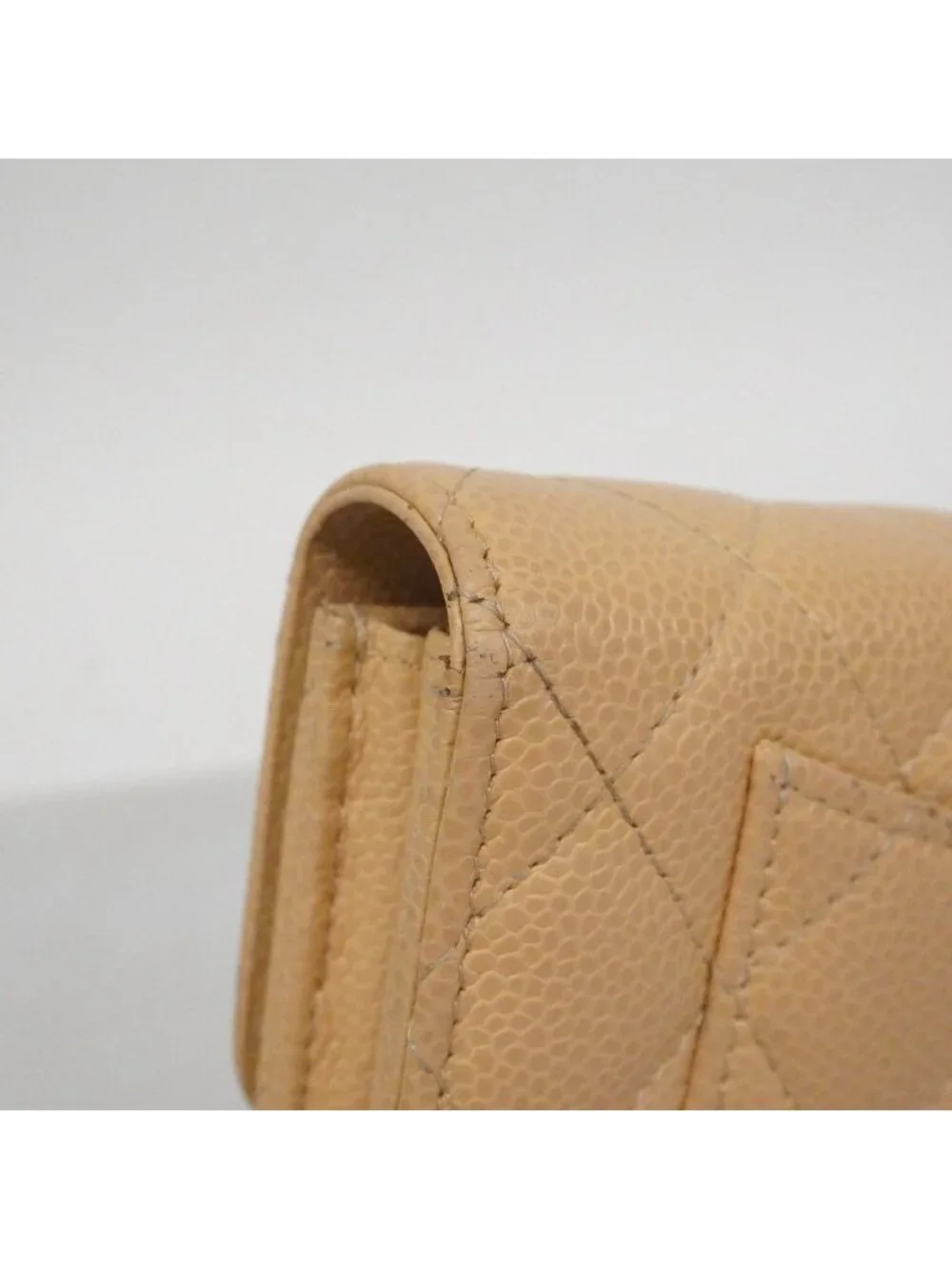 Chanel Wallet Quilted Caviar Leather Beige Gold
